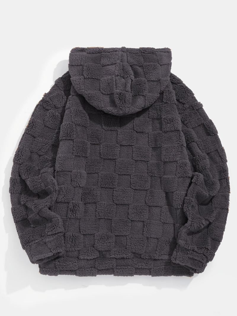 Men'S Plush Fleece Hoodie - Cozy Loose Fit Winter Pullover with Front Pocket, Soft Textured Design for Casual Casual Attire, Brown, Autumn Winter Apparel, Hooded Sweatshirt, Durable Comfort