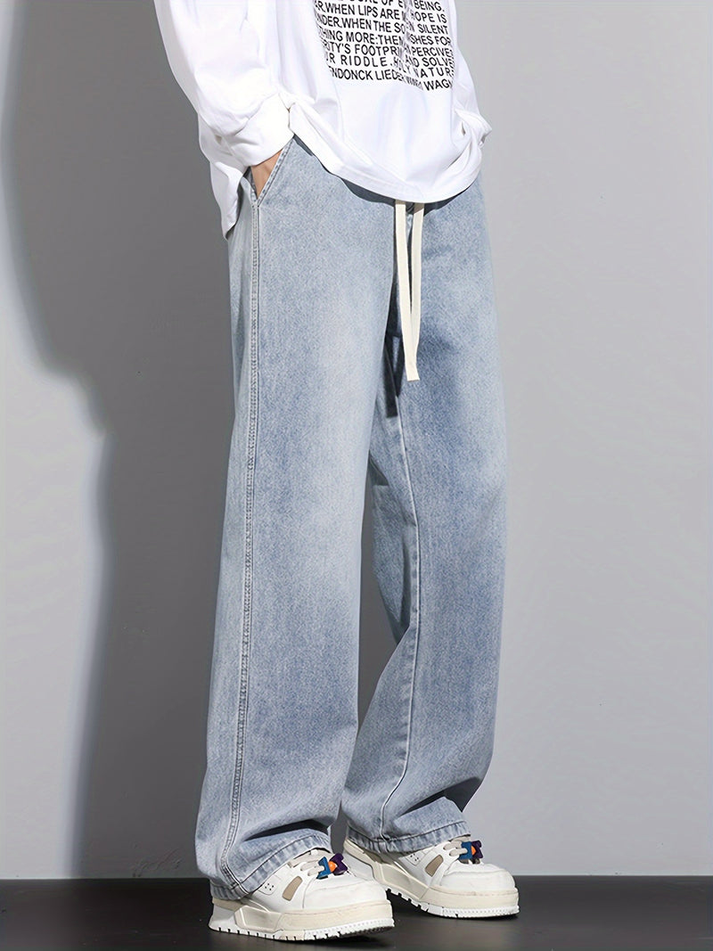 Men's Heavy-Washed Non-Stretch Jeans - Loose Fit Straight-Leg Non-Restrictive Pants, Machine Washable Everyday Jeans for Teens & Adults (Casual Outfits, Parties, All-Season Wear) - YG1133, Party Casual Wear, Distressed Denim