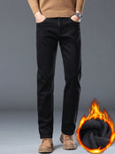 Men's Winter Straight Leg Jeans - Slim-Fit Stretch Denim Pants with Dark Wash ( Washable), Machine Washable Cold-Weather Casual Wear, Elastic Fit for Daily Use & Smart-Casual Outfits