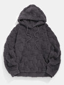 Men'S Plush Fleece Hoodie - Cozy Loose Fit Winter Pullover with Front Pocket, Soft Textured Design for Casual Casual Attire, Brown, Autumn Winter Apparel, Hooded Sweatshirt, Durable Comfort