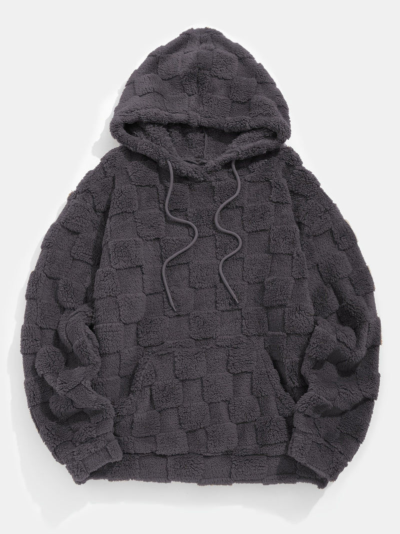 Men'S Plush Fleece Hoodie - Cozy Loose Fit Winter Pullover with Front Pocket, Soft Textured Design for Casual Casual Attire, Brown, Autumn Winter Apparel, Hooded Sweatshirt, Durable Comfort