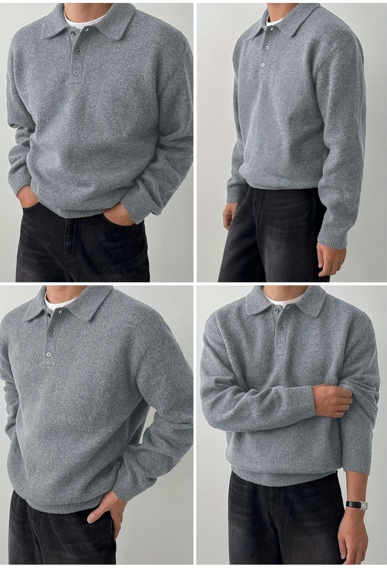 LVLAEA Men's Winter Collar Sweater Jacket - Thick Warm Brown/Beige Single-Breasted Button-Front Coat, H-Shape Tailored Fit for Layering, Casual & Formal Wear, Autumn/Winter (Hand Wash/Dry Clean) - Luxury Knit Outerwear