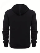 Men's Autumn Winter Zip-Up Hoodie - Black Outdoor Casual Pullover with Front Zipper, Ribbed Cuffs & Hem, Machine Washable Regular Fit Sweatshirt, Autumn Winter Apparel | Minimalist Hoodie | Functional Pockets, Sweater Hoodie