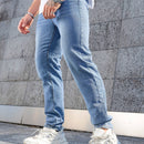 Men'S Dark Distressed Washed Straight-Leg Faux Denim - Non-Stretch Casual Regular Fit All-Season Comfort, Classic Five-Pocket Design with Belt Loops & Button