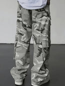 Men's Camouflage Cargo Pants Wide-Leg Trousers with Multi-Pocket Design, Adjustable Waist & Leg Fit, Beige/Green/Brown Camo Print for,, Hunting, (Non-Stretch Durable Casual Pants)