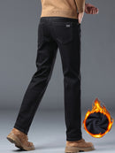 Men's Winter Straight Leg Jeans - Slim-Fit Stretch Denim Pants with Dark Wash ( Washable), Machine Washable Cold-Weather Casual Wear, Elastic Fit for Daily Use & Smart-Casual Outfits