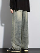 Men's Heavy-Washed Non-Stretch Jeans - Loose Fit Straight-Leg Non-Restrictive Pants, Machine Washable Everyday Jeans for Teens & Adults (Casual Outfits, Parties, All-Season Wear) - YG1133, Party Casual Wear, Distressed Denim