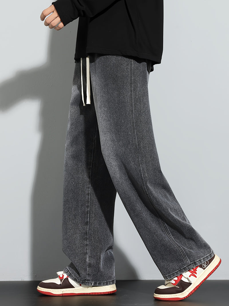 Men's Heavy-Washed Non-Stretch Jeans - Loose Fit Straight-Leg Non-Restrictive Pants, Machine Washable Everyday Jeans for Teens & Adults (Casual Outfits, Parties, All-Season Wear) - YG1133, Party Casual Wear, Distressed Denim