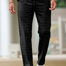 Men's Casual Striped Plaid Pants - Polyester, Drawstring Waist, Perfect for Spring/Fall