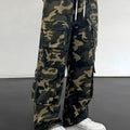 Men's Camouflage Cargo Pants Wide-Leg Trousers with Multi-Pocket Design, Adjustable Waist & Leg Fit, Beige/Green/Brown Camo Print for,, Hunting, (Non-Stretch Durable Casual Pants)