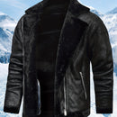 Men's Winter Jacket with Faux Fur & Turned-Up Collar - Thickened Coat, Collar & Pocket, Machine Washable Cold Weather Outerwear ( Fill) - Brown/ for Skiing, Snowboarding & Outdoor Activities