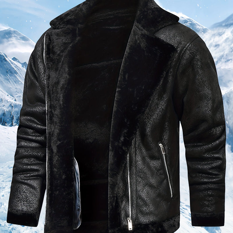 Men's Winter Jacket with Faux Fur & Turned-Up Collar - Thickened Coat, Collar & Pocket, Machine Washable Cold Weather Outerwear ( Fill) - Brown/ for Skiing, Snowboarding & Outdoor Activities