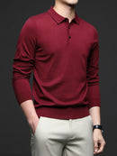 Men's Lightweight Wool Blend Shirt - Long Sleeve, Button-Up Collar, Black, Casual Business Style for Spring & Fall