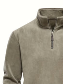 Men's Vintage Embroidered Fleece Half-Zip Stand Collar Sweatshirt - Warm Winter Pullover with Star and Wings Design, Long Sleeves, Machine Washable, Cozy Casualwear | Embroidered Collar | Halfzip Sweatshirt