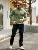 Men's Thermal Stand Collar Cable Knit Sweater - Striped H-Shape Regular Fit Pullover, Machine Washable Winter Sweater with Ribbed Detailing for Autumn & Winter, Knit Sweater, Medium Elasticity Fabric