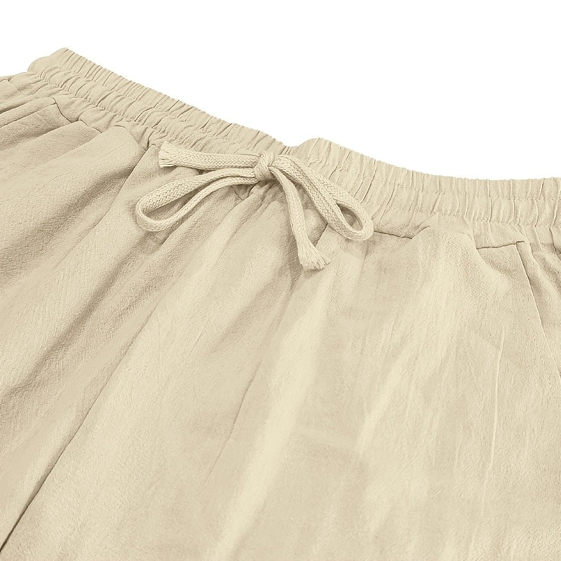 Men's Casual Linen Pants | Relaxed Fit with Drawstring Waist | 95% Linen, 5% Polyester | Breathable & Stylish for Indoor Gatherings, Outdoor Activities, and Golf | All-Season Wear | Beige Color, Versatile Clothing | Minimalis