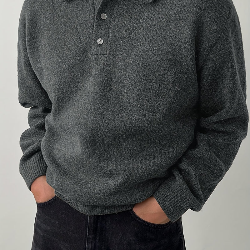 LVLAEA Men's Winter Collar Sweater Jacket - Thick Warm Brown/Beige Single-Breasted Button-Front Coat, H-Shape Tailored Fit for Layering, Casual & Formal Wear, Autumn/Winter (Hand Wash/Dry Clean) - Luxury Knit Outerwear