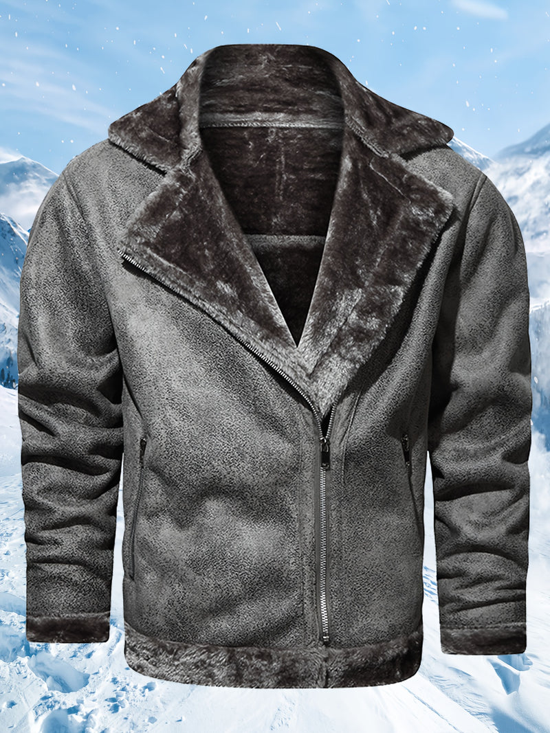 Men's Winter Jacket with Faux Fur & Turned-Up Collar - Thickened Coat, Collar & Pocket, Machine Washable Cold Weather Outerwear ( Fill) - Brown/ for Skiing, Snowboarding & Outdoor Activities