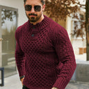 Men's Thermal Stand Collar Cable Knit Sweater - Striped H-Shape Regular Fit Pullover, Machine Washable Winter Sweater with Ribbed Detailing for Autumn & Winter, Knit Sweater, Medium Elasticity Fabric