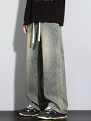 Men's Heavy-Washed Non-Stretch Jeans - Loose Fit Straight-Leg Non-Restrictive Pants, Machine Washable Everyday Jeans for Teens & Adults (Casual Outfits, Parties, All-Season Wear) - YG1133, Party Casual Wear, Distressed Denim