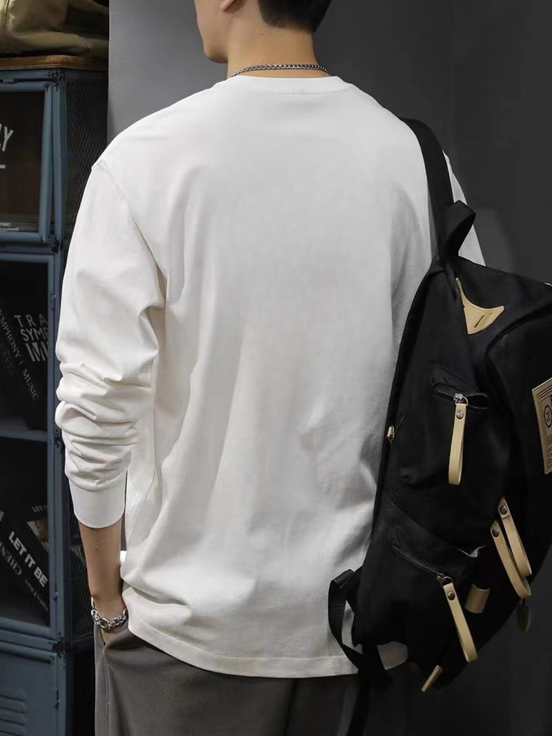 Iron Genghis & Forward Bull Men's Casual Long Sleeve T-Shirt - Relaxed Fit Round Neck, "Originals" Letter Print, Machine Washable,, Plus Size Available