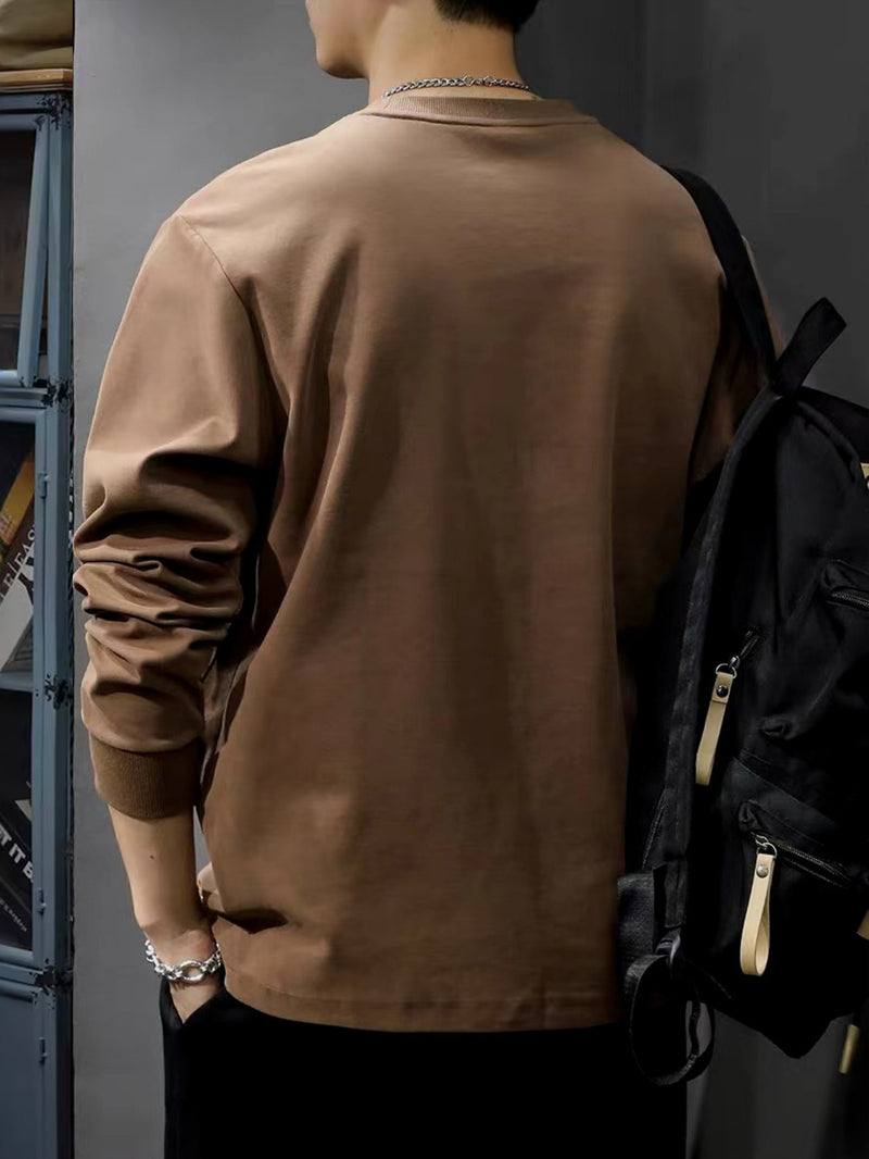 Iron Genghis & Forward Bull Men's Casual Long Sleeve T-Shirt - Relaxed Fit Round Neck, "Originals" Letter Print, Machine Washable,, Plus Size Available