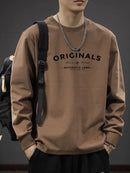 Iron Genghis & Forward Bull Men's Casual Long Sleeve T-Shirt - Relaxed Fit Round Neck, "Originals" Letter Print, Machine Washable,, Plus Size Available