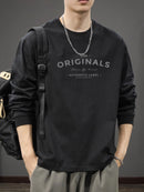 Iron Genghis & Forward Bull Men's Casual Long Sleeve T-Shirt - Relaxed Fit Round Neck, "Originals" Letter Print, Machine Washable,, Plus Size Available