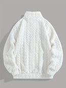 1pc Solid Color Plush Stand Collar Zipper Sweater - Soft Warm Breathable Loose Fit Long Sleeve Casual Sweatshirt with Embroidery, Hand Washable for Casual Attire & Layering, Cozy Winter Outfits