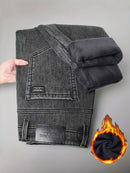 Men's Winter Straight Leg Jeans - Slim-Fit Stretch Denim Pants with Dark Wash ( Washable), Machine Washable Cold-Weather Casual Wear, Elastic Fit for Daily Use & Smart-Casual Outfits
