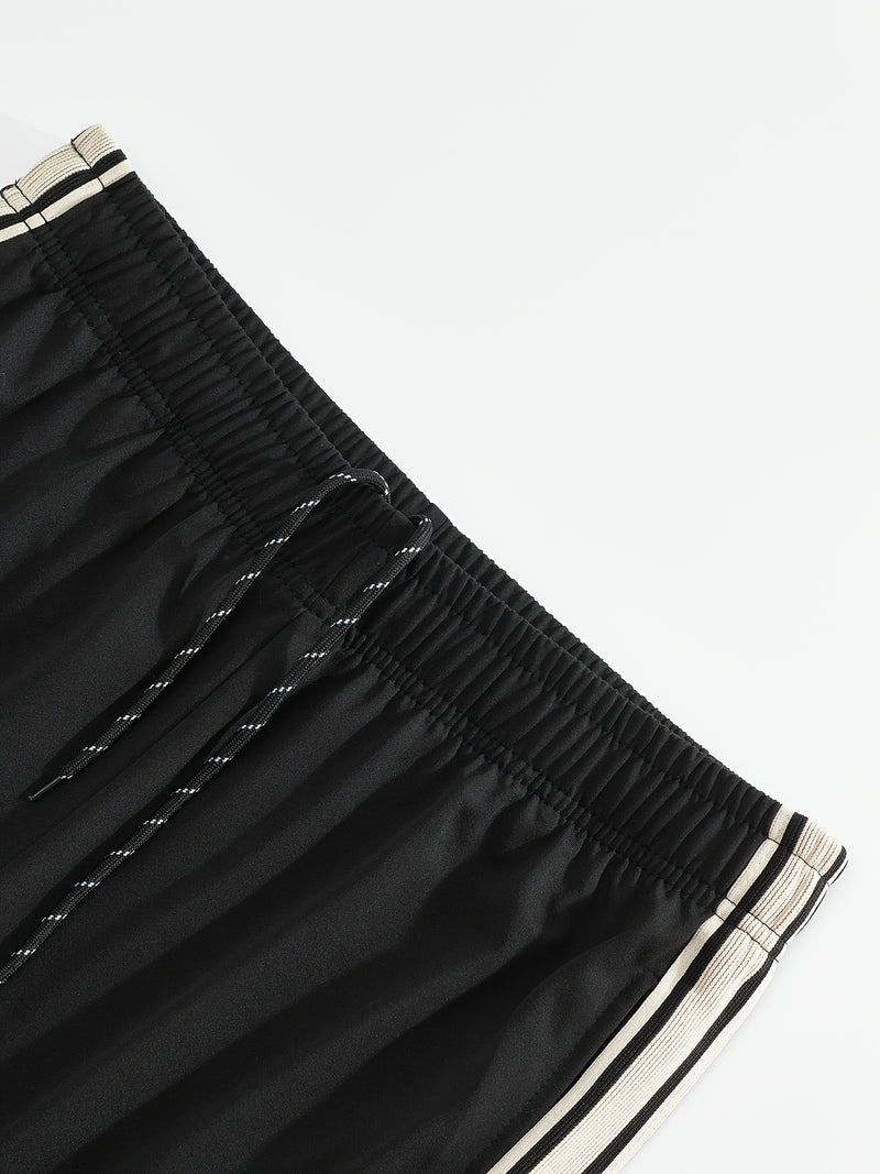 Men'S Casual Striped Straight-Leg Joggers - Loose Fit, Lightweight Polyester, Black & White Vertical Stripes, Pockets, Perfect for Casual Attire, Relaxed Fit Pants | Modern Striped Pants | Lightweight Fabric