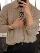 2024 New Men's Autumn Winter Casual Neck Sweater - Crocodile Pattern Knit Pullover, Mid-Stretch Fabric, Hand Washable, Regular Fit Long Sleeve for Office & Social Events