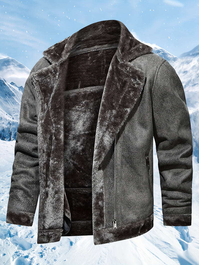 Men's Winter Jacket with Faux Fur & Turned-Up Collar - Thickened Coat, Collar & Pocket, Machine Washable Cold Weather Outerwear ( Fill) - Brown/ for Skiing, Snowboarding & Outdoor Activities