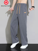 Men's Straight-Leg Casual Trousers - Dark Grey/Black Solid Color Elastic Waist with Drawstring, Belt-Free Design, All-Season Versatile Dress Pants for Office, Semi-Formal & Casual Attire - Mid-Rise Straight Fit (No Belt Inclu