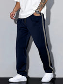 Men'S Casual Striped Straight-Leg Joggers - Loose Fit, Lightweight Polyester, Black & White Vertical Stripes, Pockets, Perfect for Casual Attire, Relaxed Fit Pants | Modern Striped Pants | Lightweight Fabric