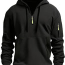 Men's Autumn Winter Zip-Up Hoodie - Black Outdoor Casual Pullover with Front Zipper, Ribbed Cuffs & Hem, Machine Washable Regular Fit Sweatshirt, Autumn Winter Apparel | Minimalist Hoodie | Functional Pockets, Sweater Hoodie