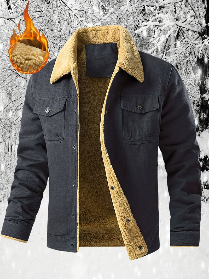 Men'S Heavy-Duty Work Jacket - Winter Construction Coat with Button Closure, Non-Stretch Fabric - Formal & Casual Outerwear for Cold Weather - Easy-Care Button-Up Jacket for Everyday & Professional Use, Winter Jacket, Classic