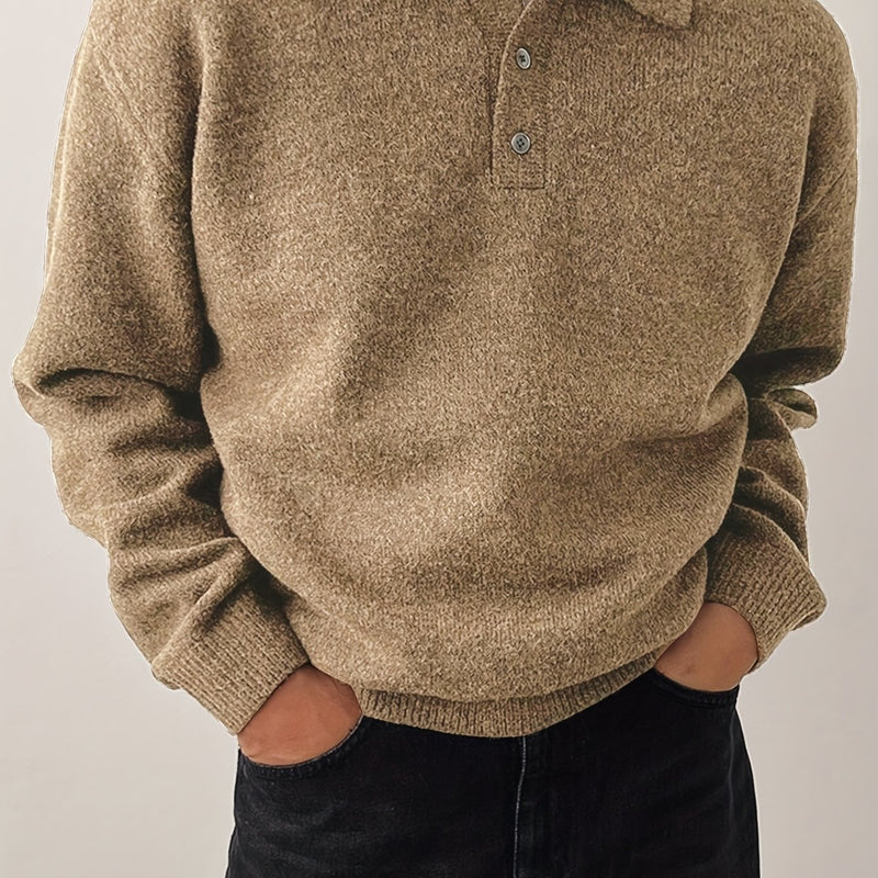 LVLAEA Men's Winter Collar Sweater Jacket - Thick Warm Brown/Beige Single-Breasted Button-Front Coat, H-Shape Tailored Fit for Layering, Casual & Formal Wear, Autumn/Winter (Hand Wash/Dry Clean) - Luxury Knit Outerwear