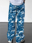 Men's Camouflage Cargo Pants Wide-Leg Trousers with Multi-Pocket Design, Adjustable Waist & Leg Fit, Beige/Green/Brown Camo Print for,, Hunting, (Non-Stretch Durable Casual Pants)