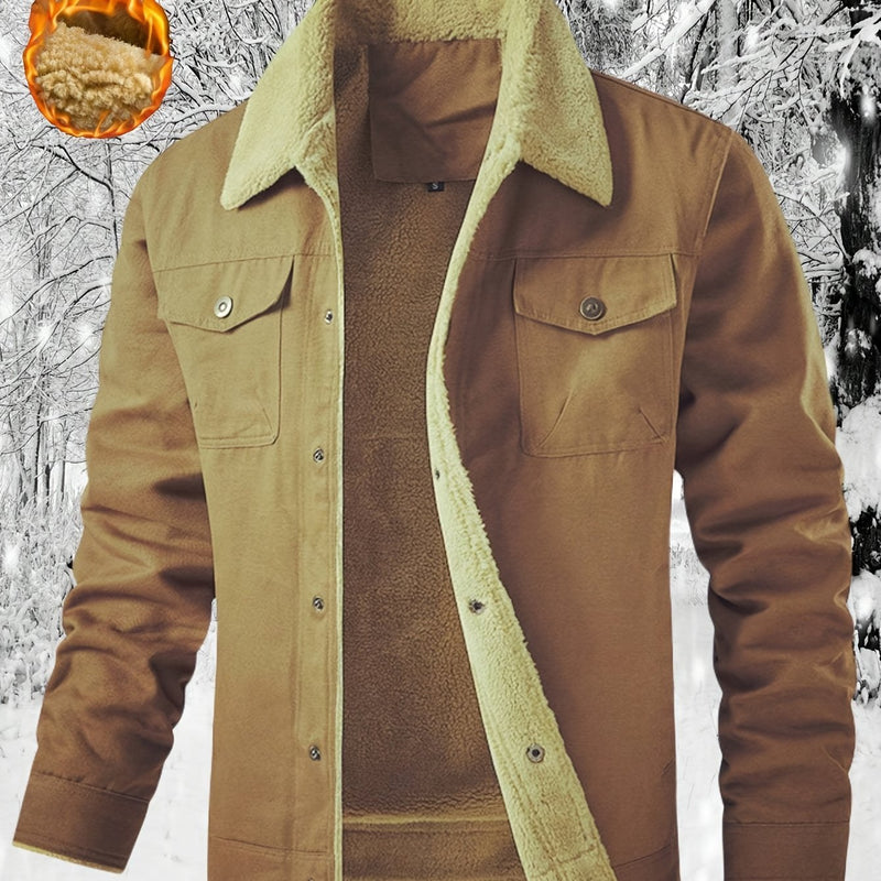 Men'S Heavy-Duty Work Jacket - Winter Construction Coat with Button Closure, Non-Stretch Fabric - Formal & Casual Outerwear for Cold Weather - Easy-Care Button-Up Jacket for Everyday & Professional Use, Winter Jacket, Classic