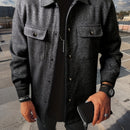 Men's Casual Button-Up Jacket - Long Sleeve, White, Polyester, Flap Pockets, Machine Washable, Spring/Fall Outerwear