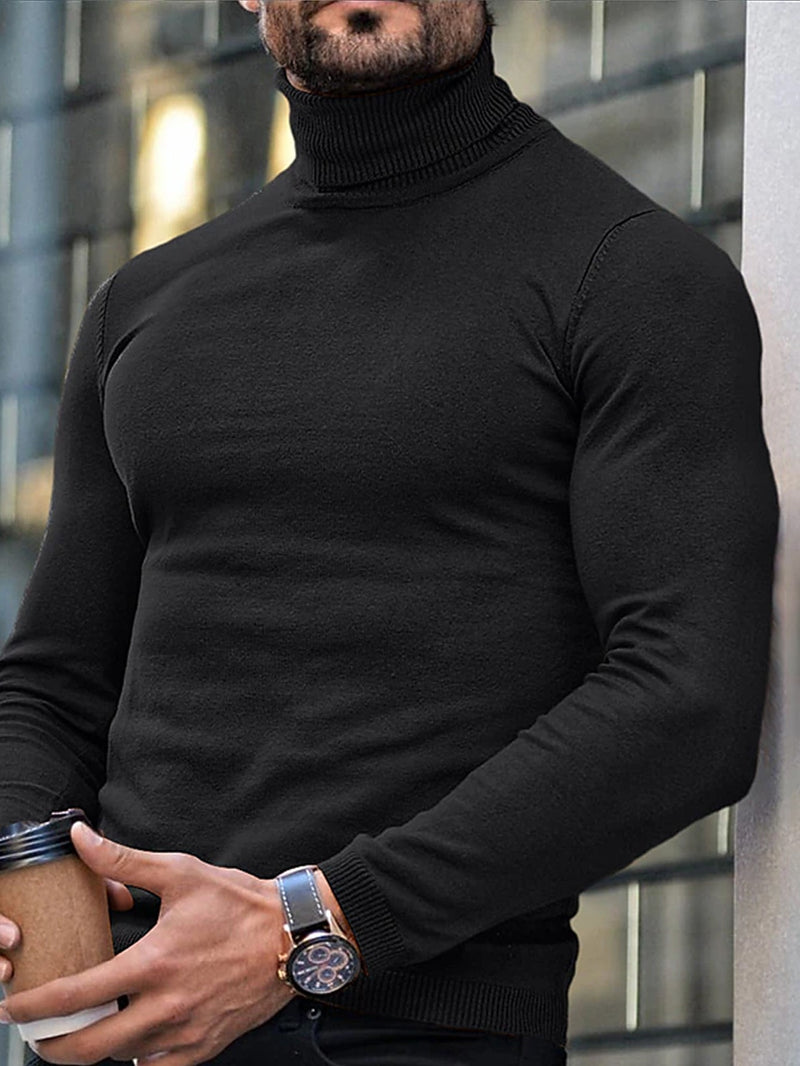 1pc Men's Winter Warm Trench Coat-like Turtleneck Sweater - Thick Long Sleeve High Neck Pullover, Machine Washable Cold Weather Clothing for Casual & Formal Wear, Durable Winter Jacket (No Collar Shaving Required)