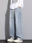 Men's Heavy-Washed Non-Stretch Jeans - Loose Fit Straight-Leg Non-Restrictive Pants, Machine Washable Everyday Jeans for Teens & Adults (Casual Outfits, Parties, All-Season Wear) - YG1133, Party Casual Wear, Distressed Denim