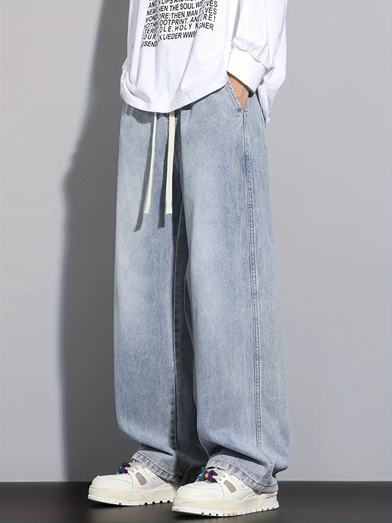 Men's Heavy-Washed Non-Stretch Jeans - Loose Fit Straight-Leg Non-Restrictive Pants, Machine Washable Everyday Jeans for Teens & Adults (Casual Outfits, Parties, All-Season Wear) - YG1133, Party Casual Wear, Distressed Denim