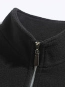 Men's Vintage Embroidered Fleece Half-Zip Stand Collar Sweatshirt - Warm Winter Pullover with Star and Wings Design, Long Sleeves, Machine Washable, Cozy Casualwear | Embroidered Collar | Halfzip Sweatshirt