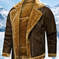 Men's Winter Jacket with Faux Fur & Turned-Up Collar - Thickened Coat, Collar & Pocket, Machine Washable Cold Weather Outerwear ( Fill) - Brown/ for Skiing, Snowboarding & Outdoor Activities