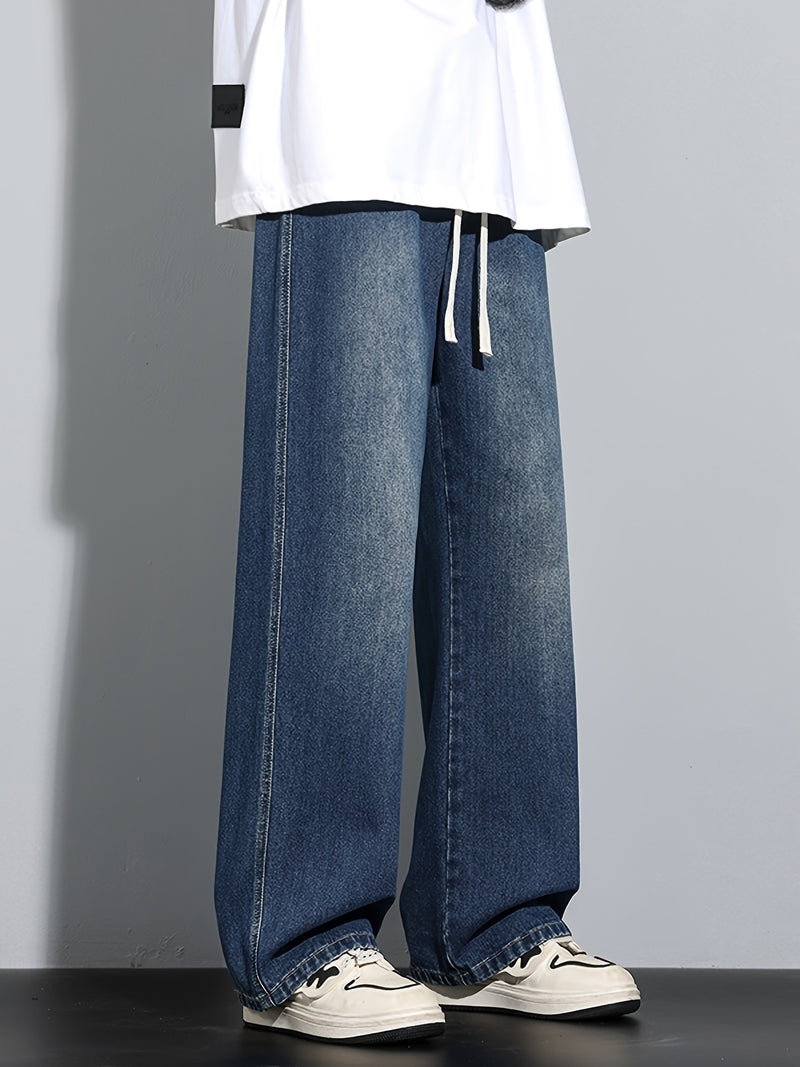 Men's Heavy-Washed Non-Stretch Jeans - Loose Fit Straight-Leg Non-Restrictive Pants, Machine Washable Everyday Jeans for Teens & Adults (Casual Outfits, Parties, All-Season Wear) - YG1133, Party Casual Wear, Distressed Denim