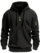 Men's Autumn Winter Zip-Up Hoodie - Black Outdoor Casual Pullover with Front Zipper, Ribbed Cuffs & Hem, Machine Washable Regular Fit Sweatshirt, Autumn Winter Apparel | Minimalist Hoodie | Functional Pockets, Sweater Hoodie
