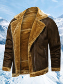 Men's Winter Jacket with Faux Fur & Turned-Up Collar - Thickened Coat, Collar & Pocket, Machine Washable Cold Weather Outerwear ( Fill) - Brown/ for Skiing, Snowboarding & Outdoor Activities