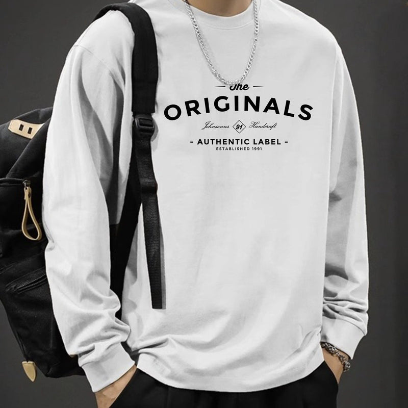 Iron Genghis & Forward Bull Men's Casual Long Sleeve T-Shirt - Relaxed Fit Round Neck, "Originals" Letter Print, Machine Washable,, Plus Size Available